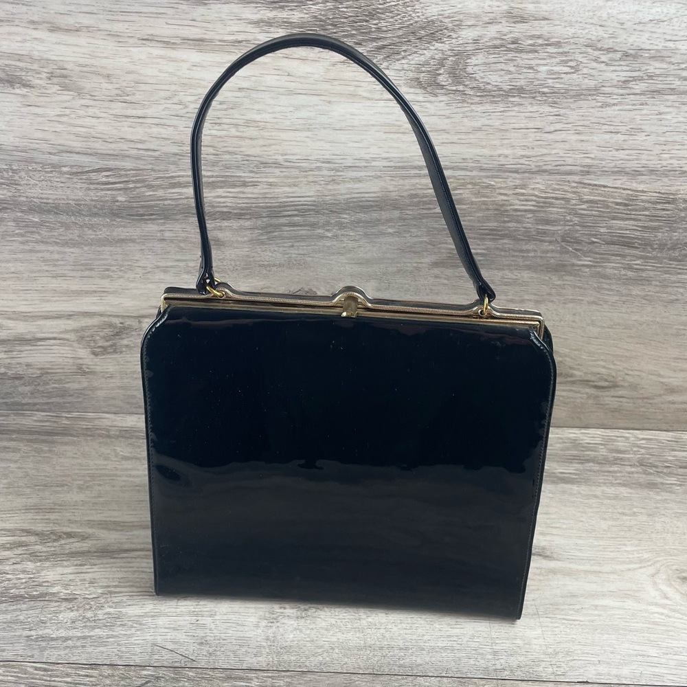 Sydney California VINTAGE Black Leather Purse Hand Bag W Mirror